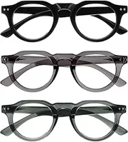 Opulize RIO Blue Light Filter Glasses - Flat Top Frame - Men and Women - Spring Hinges - B53-1, Glossy Black - Transparent Dark Green - Medium Transparent Grey, 3-Pack