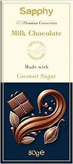 Sapphy Premium Milk Chocolate, 45% Couverture, Coconut Sugar Sweetened, 80g