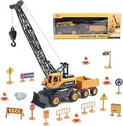 Joyfia Construction Crane Truck Toys, Lifting Crane Bulldozer Model Toys Vehicle for Kids Gifts, Engineering Outdoor Sandbox Truck Toys Playset for 3+ Year Old Toddlers Boys