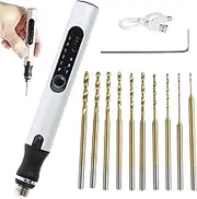CCJZBCAU Mini Drill Pen Cordless Electric Grinding Pen with 10 Drill Bits Rechargeable Carving Tool 3 Speed Electric Engraving Tool for Jewelry Wood Ceramics Shells Plastic Leather Stone