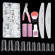 Venares Nail Tips and Glue, Fake Nail Tips Oval 500Pcs 10 Size French Tip False Nails with Glue Nails Files Nail Buffer Blocks Nail Brush Nail Clipper, Natural Falses Nail Tips and Glue Gel Kit