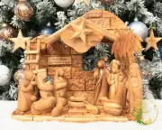 Musical Nativity set | Olive Wood faceless Nativity scene from the Holy Land |