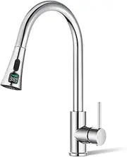 ACA International WELS Kitchen Mixer Tap 2-Mode Spray Pull Out Spout Kitchen Laundry Sink Bar Faucet Kitchen Tap Swivel Digital Display Spout Zinc-Clad Copper(Polished Chrome)
