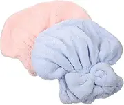 HAPINARY 2Pcs Coral Fleece Hair Drying Hat with Bowknot Design Quick Drying Water Absorbent Towel for Adults Soft and Comfortable Hair Wrap for Bath and Shower Use