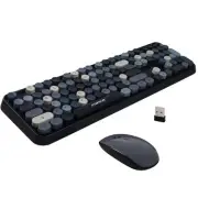Wireless Keyboard and Mouse Combo, 104 Keys Full-Sized 2.4 GHz Round Keycap C...