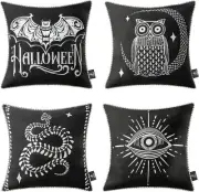 4pcs Handcrafted Halloween Decorative Pillow Covers -Black & White Cushion Cases