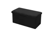 Boxsweden 76x36cm Ottoman Storage Cube Faux Linen Home Organiser Stool Black