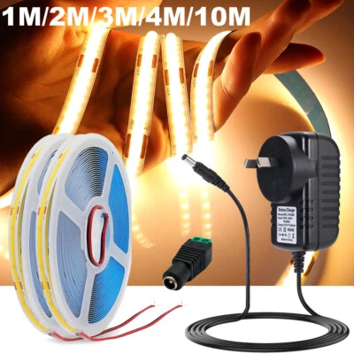 1M-10M COB LED Strip Light 12/24V 320LEDs/M High Density Flexible Tape Ribbo Set