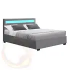 Artiss Cole LED Bed Frame Fabric Gas Lift Storage Grey Double