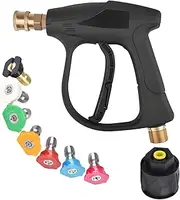 SIGANDG High Pressure Washer Gun,Short Nozzle Jet Wash Gun 4350PSI,with M22 14MM Fitting Hose Connector and 1/4 Quick Connection,with 7 Water Nozzle Tip for Car Washing and Patio Cleaning