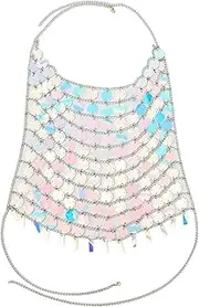 [Ｓｉｍｈｏａ] Sequin Crop Top Bikini Trendy Halter Top for Festival Nightclub Beach Halloween