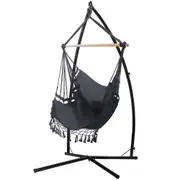 Outdoor Hammock Chair with Steel Stand Tassel Hanging Rope Hammock Grey