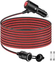 Thlevel Car Cigarette Lighter Extension Cord 16AWG Splitter Cable 12V Plug Socket with Switch 15A Fuse for Cars Trucks Motorhomes 3 Meter