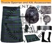Scottish Black Watch Tartan 8 yard Kilt & Antique Accessories Package for Men's
