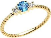 [Dainty and Elegant Gold Rings] 10k Yellow Gold Dainty Solitaire Blue Topaz and White Topaz Rope Design Stackable/Proposal Ring