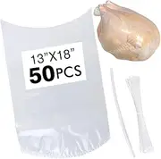 50Pack 13x18 Inches Poultry Shrink Bags, chicken bag, Clear Poultry Heat Shrink Wrap Freezer With 50 Zip Ties, a Silicone Straw for Chickens, Rabbits