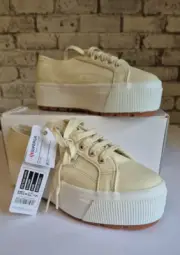 SUPERGA women's 2631 Stripe Platform BEIGE Fabric sneaker EU 38 New in Box