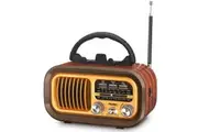 J150 Portable Radio Retro, AM/FM/SW Small Radio Bluetooth, Transistor Battery Radio Powered by 1200mAh Rechargeable or DCell Batteries, Vintage Radio Supports USB/TF(Brown)