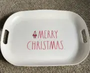 Rae Dunn Merry Christmas Santa Clause Platter Melamine 18" With Handles