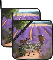 Lavender Field Bike Potholders BBQ Pot Holders for Heat Resistant Potholder, Hot Pads,Cooking Baking(2-Pack)