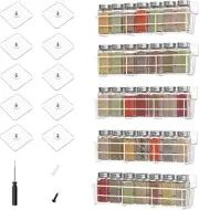 5 Pack White Spice Rack Organizer Wall Mount Storage Shelf For Kitchen Cabinet