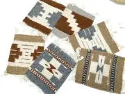 Zapotec Rug Mug Coaster, 5"x5.5" Hand Woven Geometric Tan Wool Set of 6 mini rug
