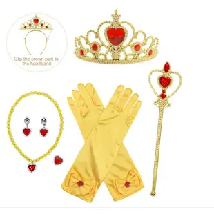 6 件套金色美女公主配飾皇冠權杖手套項鍊耳環戒指