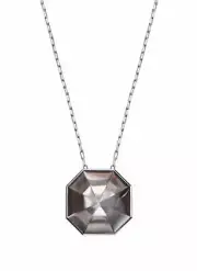 BACCARAT L'illustre Large 2" Octagon MIST Crystal Pendant 30" Sterling Necklace