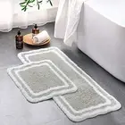 Ashler Light Grey Bathroom Rugs 2 Piece, Rectangle Bath Mat Set of 2, Machine