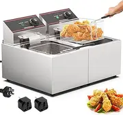 Advwin Deep Fryer 16L,2500W(8L+ 8L) Commercial Frying Machine,Countertop Fryers with Detachable Baskets Lid Temp Control for Restaurant Home Kitchen Use