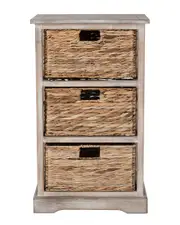 Safavieh Halle 3-Wicker & Grey Basket Storage Side Table