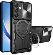 [FORZARMOR] for Samsung Galaxy A35 (6.6 Inch) Case Shockproof with Back Camera Slide Window Cover, Ring Kickstand Armor Military Rugged Cover (for Galaxy A35, Black)