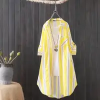 在飛比找ETMall東森購物網優惠-含棉黃色襯衫女中長款2023新款韓版寬松百搭外套空調衫女上衣