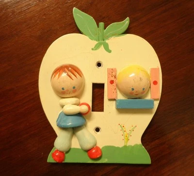 Wood Nursery Rhyme Style Hand Painted Switchplate CoverWith Apple Background for