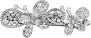 MAFELOE Fashion Hair Barrettes, Alloy Rhinestone Spring Hair Clips, Ponytail Top Side Clips Headwear Accessories for Women Ladies- Double Butterflies Shaped-Silver