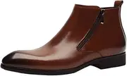 [Generic] Ankle Boot for Men Work Chelsea Boot Pull On StyleGenuine Leather Waterproof Outdoors Pointed Toe Dual Side Zipper Block Heel Business Casual Men's Leather Shoes