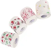 minkissy 4 Rolls Christmas Toilet Paper Festive Funny Printed Holiday Toilet Paper Tissues Claus Napkins Paper Colored Theme Embroider Cute Xmas Merry Material Pattern Sing