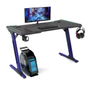 Ekkio Ergonomic Carbon Fibre Textured RGB Gaming Desk Z Shape Blue 140cm