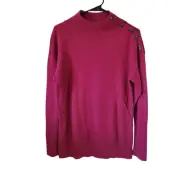 Talbots Wool Blend Button Shoulder Mock Neck Pullover Sweater Purple Medium NWT