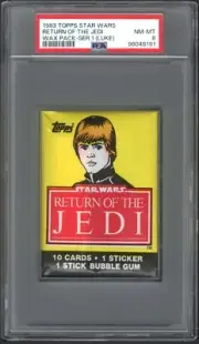 1983 Topps Star Wars Return of the Jedi Series 1 Wax Pack Luke Skywalker PSA 8