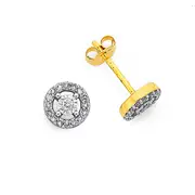 9ct Two Tone Gold Diamond Circle Frame Earrings