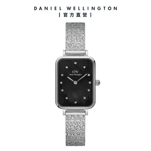 【Daniel Wellington】DW 手錶 飾品禮盒 20X26 星辰黑貝母盤方錶-簡約銀X星光網球手鍊-星光銀