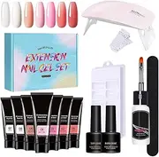 Poly Nail Gel Kit | Extension Gel Set with UV Light Poly Nail Kit | Nude Thickening Solution 7 Colors Builder Toenail Art for Women