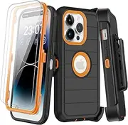 for iPhone 14 Pro Max Case with Belt Clip Holster,2X Screen Protector,Heavy Duty Shockproof Drop Proof Military Grade Protective Cover with Kickstand for Apple 14 Pro Max