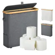 Toilet Paper Storage, Toilet Paper Basket with Lid and Pockets, 33L, Slim Toi...