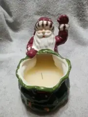 Centrum Candy Cane Santa Candle Pot With Wax. 6" Tall X6-1/2" Long
