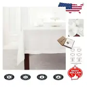 Luxury 60x132 White Linen Tablecloth with Hemstitch - Perfect for Celebrations