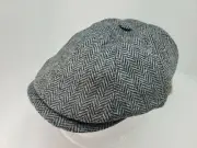 BORSALINO DORIA LIGHT GRAY HARRINGBONE WOOL NEWSBOY CAP MADE IN ITALY