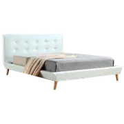 Queen PU Leather Deluxe Bed Frame White