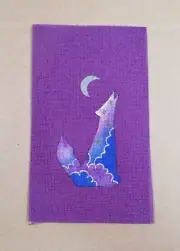 Vintage Handpainted Wolf Howling At Moon Cross Stitch Purple Canvas 3" Design